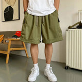 Men Summer Cargo Shorts Loose Hip Hop Harajuku Straight Streetwear Japanese Retro High Street Pockets Military Army Male