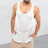 Riolio white Knit Mesh Vest Men Transparent Sexy Men's Tank Tops See Through Men's Designer Clothes Sleeveless Tee Streetwear