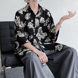 Riolio Summer Flower Shirt Men Fashion Printed Ice Silk Shirt Men Streetwear Loose Short Sleeve Shirt Mens Oversized Hawaiian Shirt