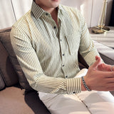 Riolio Seersucker Fabric Striped Shirt Men's Summer Long Sleeve Slim Fit  Shirt Fashion Versatile Casual Sunscreen Clothes Shirts Coat