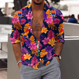 Riolio Spring Autumn Men Hawaiian Shirts Turn-down Collar Buttoned Tops Men's Casual Tropical Printed Long Sleeve Shirt Streetwear