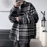 Riolio Autumn Plaid Woolen Coat Men Fashion Retro Casual Oversized Woolen Jacket Men Korean Loose Woolen Shirt Mens Overcoat M-2XL