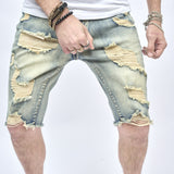 Riolio New Men Summer Streetwear Slim fit Ripped Denim Shorts Stylish Holes Solid Casual Straight Jeans Male Five-point Pants