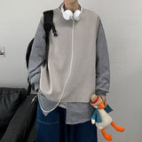 Solid Color Knitted Vest Loose Spring New Sleeveless Sweater Fashion Korean Clothing Harajuku Male Knitwear