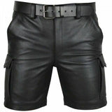 Riolio Fashion Solid Color Faux Leather Shorts Spring Summer Leisure Pockets Cargo Short Pant Men's Casual Slim Shorts Streetwear