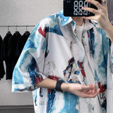 Riolio Summer Short Sleeve Shirts Men Fashion Printed Casual Shirts Men Korean Loose Ice Silk Shirts Mens Hawaiian Shirts Large Size