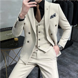 Riolio (Jacket+Vest+Pant) Latest Design Double Breasted Suit Groom Wedding Stage Tuxedos Best Costume Mens Business Social Suits