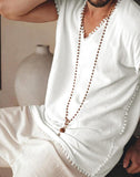 Riolio Casual Well Fitting New Men Vacation Stitching Camiseta Simple All-match Male V-neck Tassel Webbing Tees S-5XL