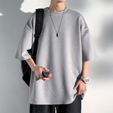 Riolio Pleated Men's Tops Solid New Fashion Korean Clothing Short Sleeve Casual T-shirts Oversized Fashion Male Tee Shirts