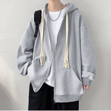 Riolio Spring Autumn Winter Fashion Solid Casual Cardigan Jacket Men's Loose Cool Boys Soft Solid Zipper Hoodie Drawstring Student Coat