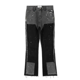 Riolio High Street Spliced Speckled Ink Micro Flare Pants for Men Cleanfit Casual Washed Baggy Straight Denim Trousers Y2K Jeans