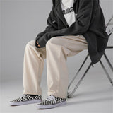 Riolio Men's Corduroy Pants Trendy Brand Loose Straight Pants Korean Wide Leg Pants Couple Style Home Casual Pants Beige Black Brown
