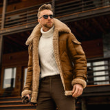 New Fashion Men's Fleece Jacket Turn Down Fur Collar Thick Coats Thicken Warm Leather Outwear Male Winter Streetwear Windbreaker