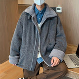 Riolio Winter Thick Corduroy Jacket Men Warm Fashion Retro Thickened Lamb Wool Jackets Mens Streetwear Korean Loose Short Coat Men