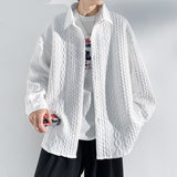 High-quality striped shirt men's spring and autumn niche design pleated loose casual long-sleeved shirt youth jacket 4XL 5XL