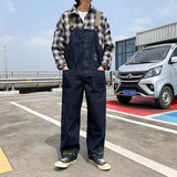 Fashion Men Bib Jeans Pants Solid Color Jumpsuit Streetwear Jogger Pants Multi Pocket Casual Suspender Cargo Pants Men