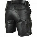 Riolio Fashion Solid Color Faux Leather Shorts Spring Summer Leisure Pockets Cargo Short Pant Men's Casual Slim Shorts Streetwear