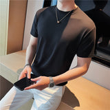 Summer New Round Collar Short Sleeved T-shirt Men Cotton Loose Casual Solid Color Tee High Quality Mens Tops Streetwear