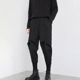 Men Harem Pants Pleated Design Neutral Cold wind Harajuku Simple Fashion Casual High Street  Irregular stereo cut Streetwear