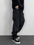 Riolio Dark Straight Jeans Men's Korean Autumn Winter Kpop Vintage Black Denim Pants Women Popular Washed Loose Cargo Trousers