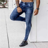 Jeans for Men Skinny Bleached Washed Solid Colour Stretch Pencil Pants Fashion Streetwear Slim Denim Jeans Trousers Blue Black