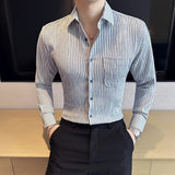 Riolio Seersucker Fabric Striped Shirt Men's Summer Long Sleeve Slim Fit  Shirt Fashion Versatile Casual Sunscreen Clothes Shirts Coat