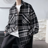 Riolio Autumn Plaid Woolen Coat Men Fashion Retro Casual Oversized Woolen Jacket Men Korean Loose Woolen Shirt Mens Overcoat M-2XL