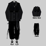 Riolio Techwear Men's Sets Black Cargo Pants Men's Shirt Kit Long Sleeve Shirts Korean Streetwear Hip Hop Harajuku Spring