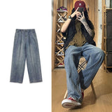 Riolio Brown/Blue/Black Baggy Jeans Men Fashion Casual Wide Leg Jeans Men Streetwear Loose Hip Hop Straight Denim Pants Mens Trousers