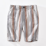 Riolio Summer New Contrast Striped Shorts for Men Pure Linen Lightweight Beach Straight Loose Casual Button Up Short Pants