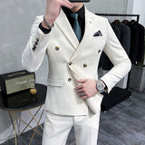 Riolio (Jacket+Vest+Pant) Latest Design Double Breasted Suit Groom Wedding Stage Tuxedos Best Costume Mens Business Social Suits