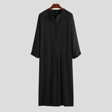 Riolio New Men's Muslim Style Robe Stand Neck Door Barrel Solid Hot Selling Multi Button Long-style Long Sleeve Robe S-5XL