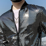 Riolio Fine Fashion Sequin Casual Men's Slim Jacket Lightweight Men's Stand-up Collar Coat Bomber Bomber Jacket