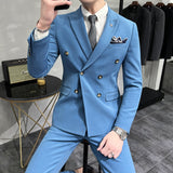 Riolio (Jacket+Vest+Pant) Latest Design Double Breasted Suit Groom Wedding Stage Tuxedos Best Costume Mens Business Social Suits
