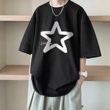 Star Print Short Sleeve Tee Men Summer Loose Casual Round Neck Tops Mens Cotton Oversized Hip-Hop Korean Fashion