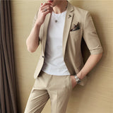 Riolio Fashion Summer Short Sleeve Blazers Match Pant Slim Solid Color 2-piece High Quality Men Formal Office Party Tuxedo Suits