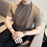 Summer New Round Collar Short Sleeved T-shirt Men Cotton Loose Casual Solid Color Tee High Quality Mens Tops Streetwear