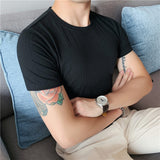 Riolio 7 Colors New Summer Boutique Solid Color High-end Brand Men's Casual High-neck Short-sleeved T-shirt Crew Neck Shirt Male