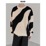 Riolio Autumn and Winter O-Neck Knit Sweater for Men Cow Patchwork Pullover Men Loose Casual Harajuku New Mens Oversized Sweater