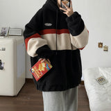 Korea Fashion Patchwork Stripe Hoodies for Men Fleece Autumn and Winter Sweatshirts Male Loose Coats Student Casual Hoodie Men