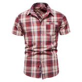 Riolio Brand Quality Plaid Shirt Men 100% Cotton Short Sleeve Summer Men's Shirts Fashion Casual Social Business Shirt for Men