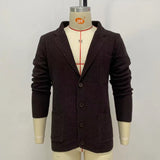 Mens Stand Collar Knitted Coat Long Sleeve Sweater Cardigan Jacket Solid Color Thick Warm Casual Brown Sweatercoat