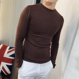 Spring Autumn Stretch O-neck Long Sleeve Solid Youth Tight Undershirt Men Clothing Long Sleeve Tees Oversized Tee Men T Shirt
