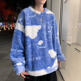 Oversize Sweatshirt Cartoon Cow Print Lamb Hair O-Neck Long Sleeve Man Sweatshirts Korean Fashion Hip Hop Clothes Streetwear