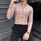 Spring Highend Striped Long Sleeved Shirt Men Korean Slim Fit Business Dress Shirt Men Streetwear Social Party Shirt M-4XL