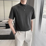 Riolio 7 Colors New Summer Boutique Solid Color High-end Brand Men's Casual High-neck Short-sleeved T-shirt Crew Neck Shirt Male