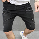 Summer Men High Street Holes Slim Denim Shorts New Men Casual Beach Jeans Shorts