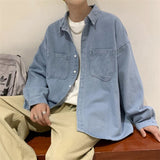 Riolio Denim Pure Shirts Men Cargo Korean Style Minimalist M-3XL Chic Casual Unisex Camisa Vintage Preppy All-match Fashion Long Sleeve