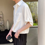 Riolio Summer New Korean Fashion Ice Silk Short Sleeve Shirt Men Half-sleeved Lapel Solid Color Casual High Quality Shirts for Men