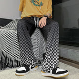 Riolio Summer Thin Casual Pants Men Fashion Plaid Wide Leg Pants Men Korean Loose Straight Ice Silk Pants Mens Plus Size Trousers S-5XL